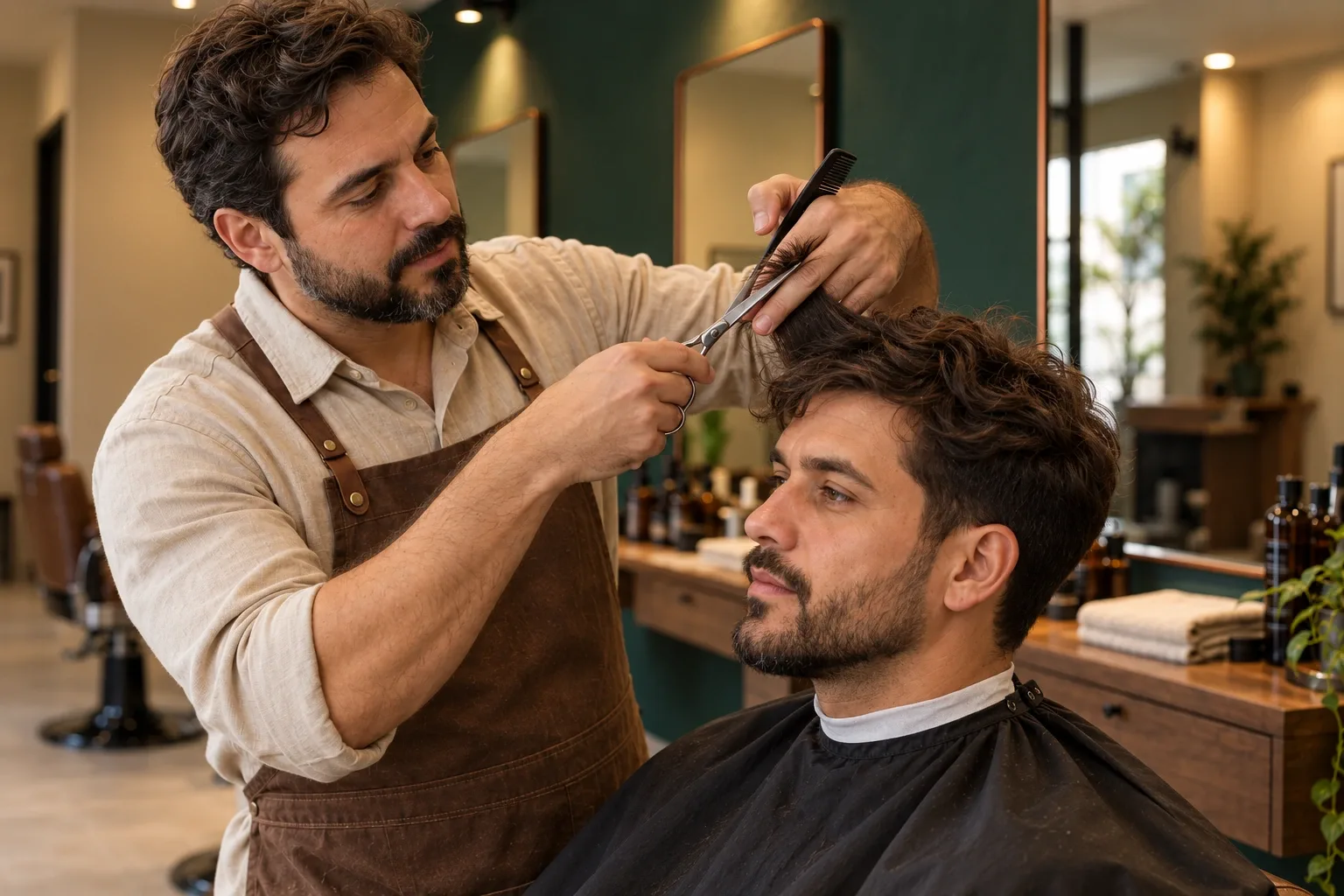 Corte masculino realizado com tesoura e pente.